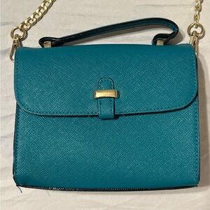 Teal Mini Bag with Gold Accents & detachable gold chain